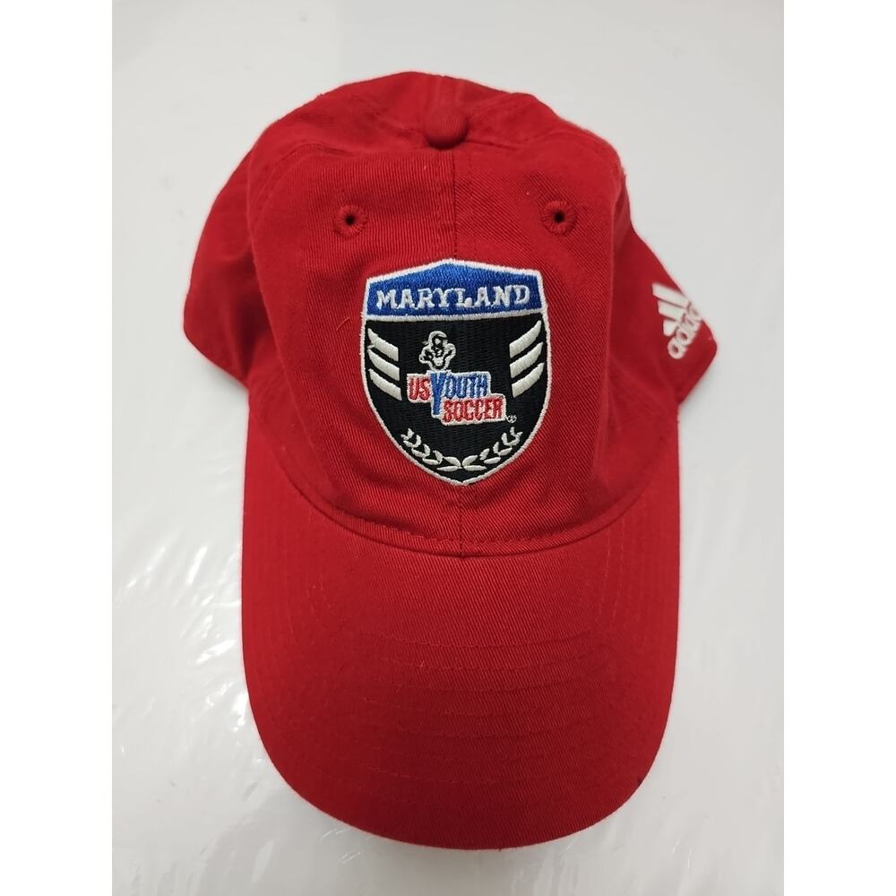 Adidas Maryland US Youth Soccer Baseball Cap Hat Red Embroidered Logo